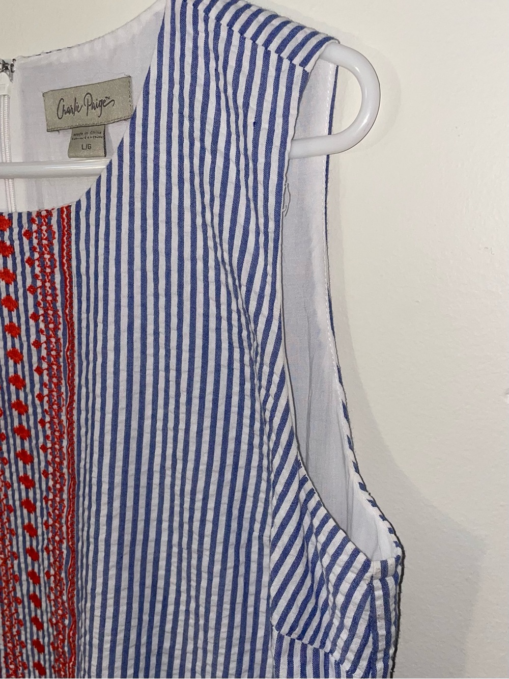 Charlie Paige Women’s Striped Seersucker Boho Embroidered Shift Dress - Picture 7 of 13